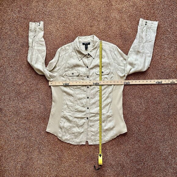 Style & Co Blouse Womens 16 Linen Button Up Short Sleeve Shirt Top Beige - Picture 6 of 6